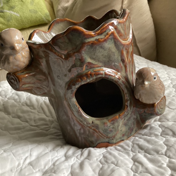 VINTAGE POTTERY TREE TRUNK & BIRDS PLANTER - Picture 9 of 15